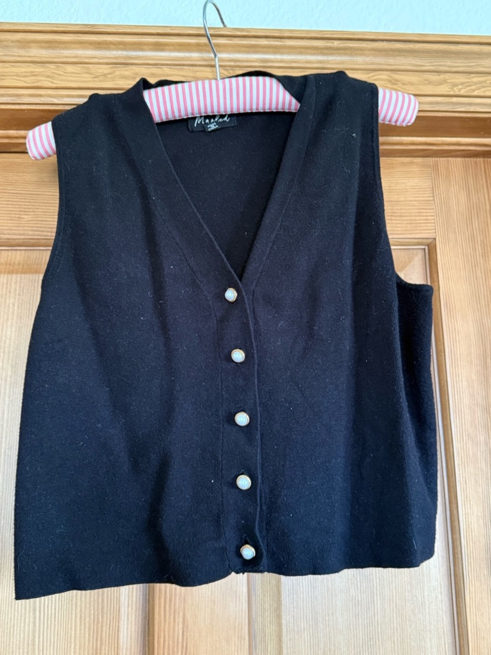 Black Sleeveless Button-Front Knit Vest